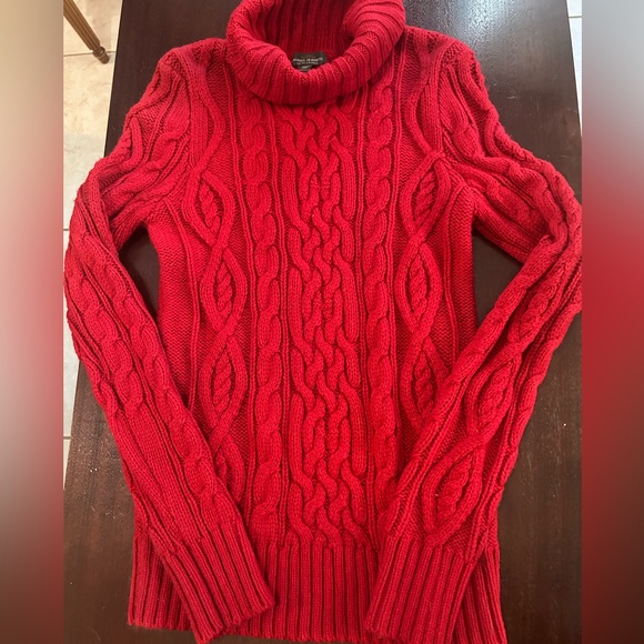 Ralph Lauren Red Turtleneck Cable Knit Sweater - Picture 1 of 4